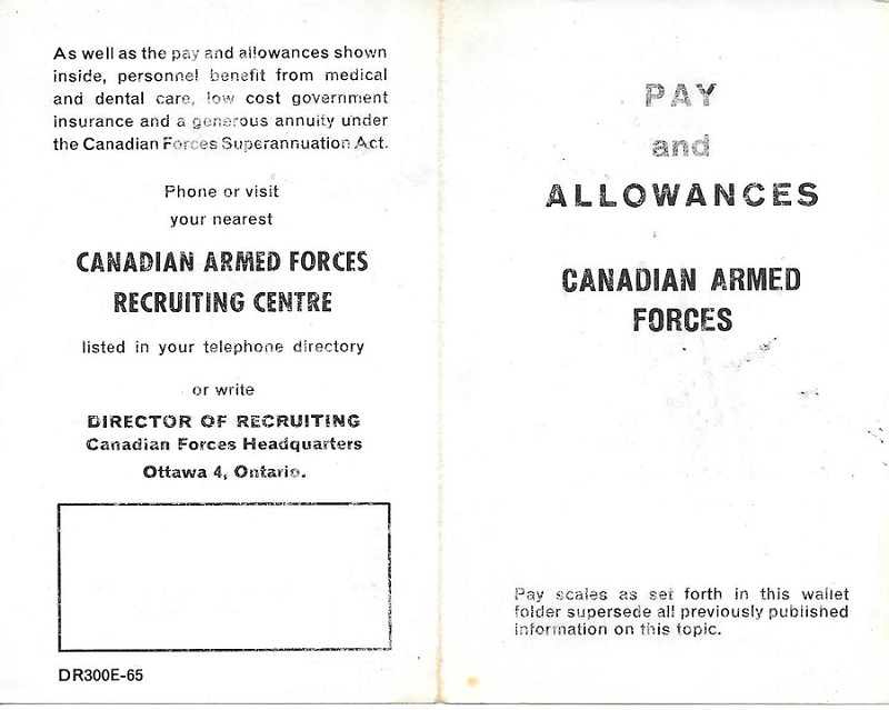 Pay and Alloances  Canadian Armed Forces - 1965 - Front and Back Cover
