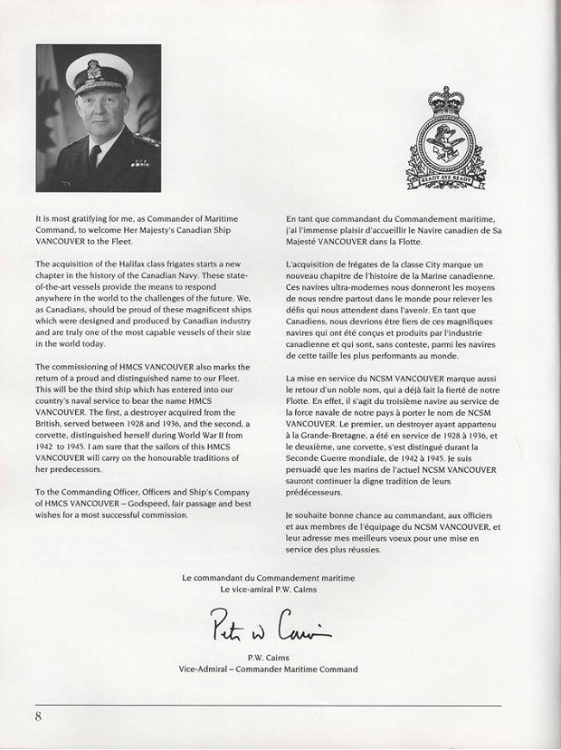 HMCS VANCOUVER COMMISSIONING BOOKLET - PAGE 8