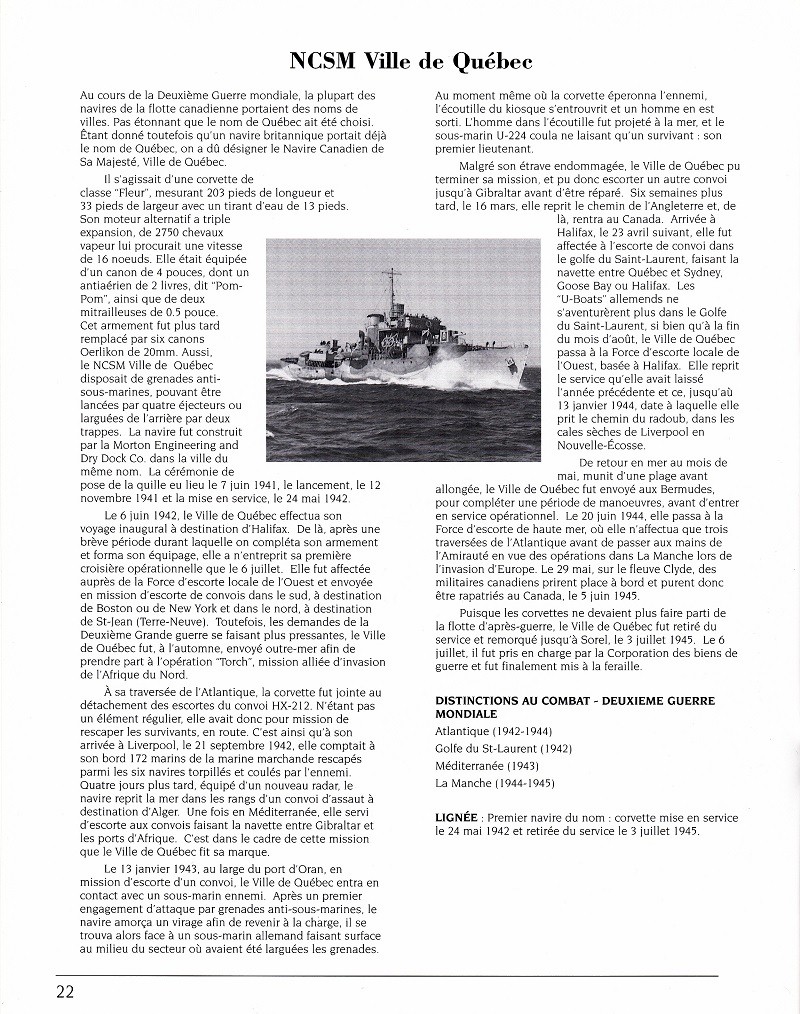 HMCS VILLE DE QUEBEC 332 - COMMISSIONING BOOKLET - Page 22