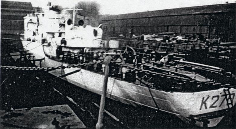 stern and port of Nene K270 in drydock